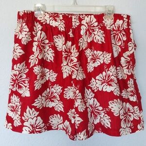 OP Men's Red and White Tropical Hawaiian Print Beach Shorts